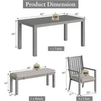 Heynemo 6 Pieces Patio Dining Sets, Aluminum Outdoor Dining Table with 4 Chairs and Bench, Patio Dining Furniture Set with Removable Cushion