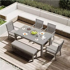 Heynemo 6 Pieces Patio Dining Sets, Aluminum Outdoor Dining Table with 4 Chairs and Bench, Patio Dining Furniture Set with Removable Cushion