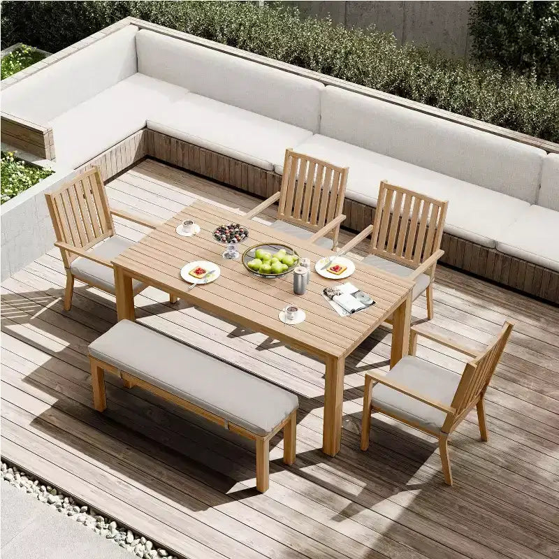 Heynemo 6 Pieces Patio Dining Sets, Aluminum Outdoor Dining Table with 4 Chairs and Bench, Patio Dining Furniture Set with Removable Cushion