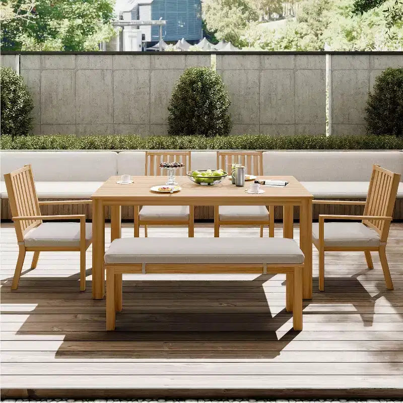 Heynemo 6 Pieces Patio Dining Sets, Aluminum Outdoor Dining Table with 4 Chairs and Bench, Patio Dining Furniture Set with Removable Cushion