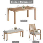 Heynemo 6 Pieces Patio Dining Sets, Aluminum Outdoor Dining Table with 4 Chairs and Bench, Patio Dining Furniture Set with Removable Cushion