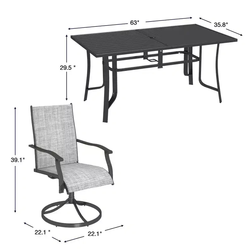 Ensemble de salle à manger de patio EROMMY 7 pièces, ensemble table et chaises d'extérieur pour 6 personnes, 6 chaises pivotantes