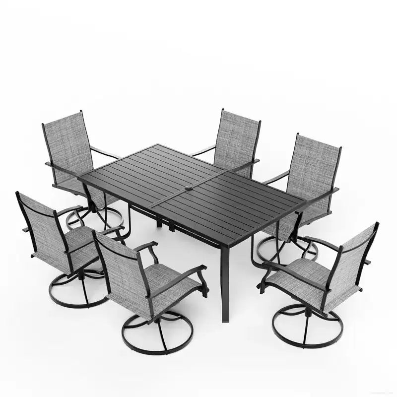 Ensemble de salle à manger de patio EROMMY 7 pièces, ensemble table et chaises d'extérieur pour 6 personnes, 6 chaises pivotantes