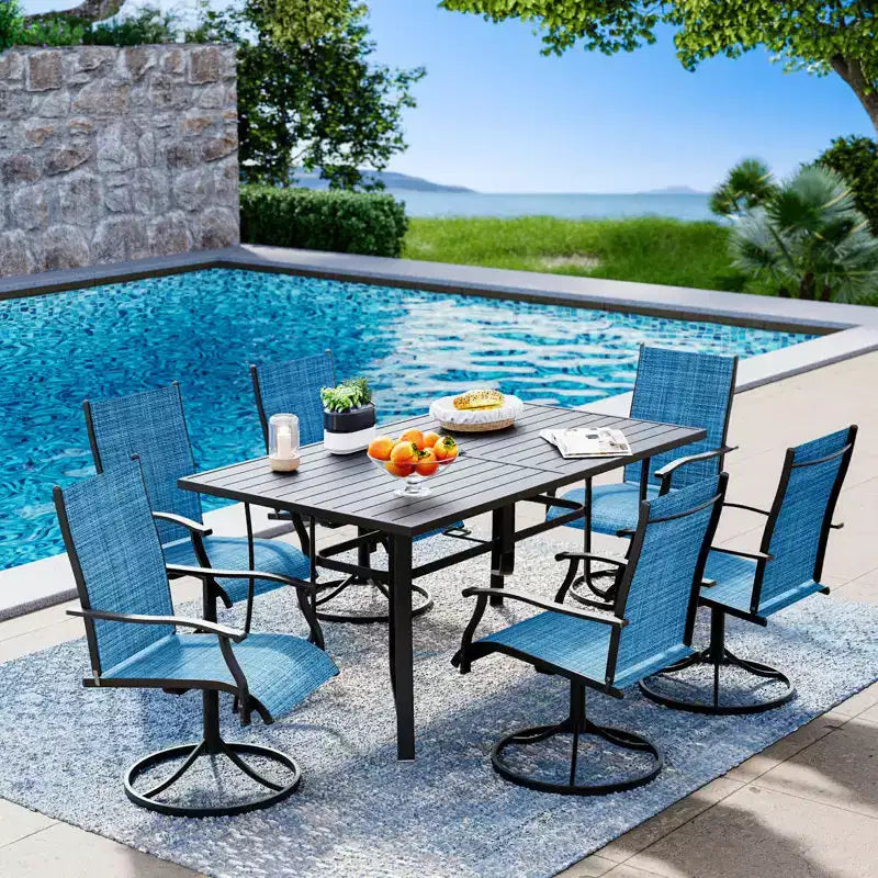 Ensemble de salle à manger de patio EROMMY 7 pièces, ensemble table et chaises d'extérieur pour 6 personnes, 6 chaises pivotantes