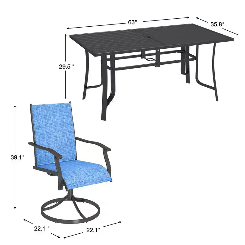 Ensemble de salle à manger de patio EROMMY 7 pièces, ensemble table et chaises d'extérieur pour 6 personnes, 6 chaises pivotantes