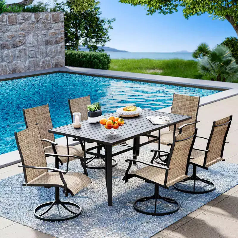 Ensemble de salle à manger de patio EROMMY 7 pièces, ensemble table et chaises d'extérieur pour 6 personnes, 6 chaises pivotantes