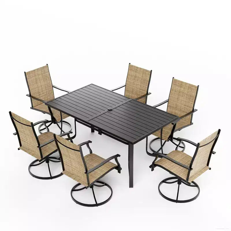 Ensemble de salle à manger de patio EROMMY 7 pièces, ensemble table et chaises d'extérieur pour 6 personnes, 6 chaises pivotantes