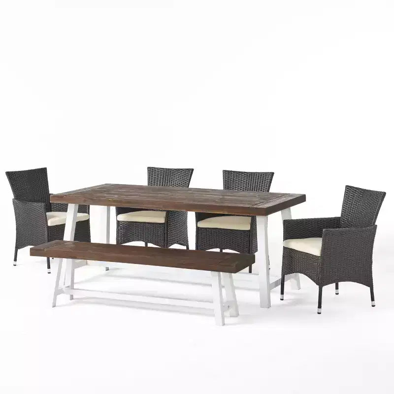Ensemble de salle à manger GDFStudio Preston en bois d'acacia et osier, 6 pièces