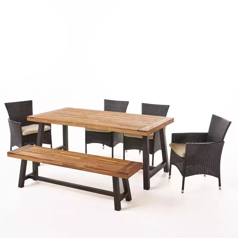 Ensemble de salle à manger GDFStudio Preston en bois d'acacia et osier, 6 pièces