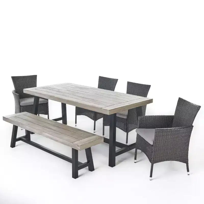 Ensemble de salle à manger GDFStudio Preston en bois d'acacia et osier, 6 pièces