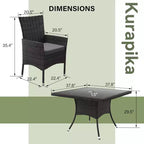 ALAULM Ensemble de mobilier de patio pour l'extérieur, ensemble de table et chaises de salle à manger de patio en rotin en osier, table carrée en verre trempé avec ensemble parapluie