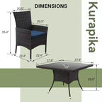 ALAULM Ensemble de mobilier de patio pour l'extérieur, ensemble de table et chaises de salle à manger de patio en rotin en osier, table carrée en verre trempé avec ensemble parapluie