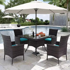 ALAULM Ensemble de mobilier de patio pour l'extérieur, ensemble de table et chaises de salle à manger de patio en rotin en osier, table carrée en verre trempé avec ensemble parapluie