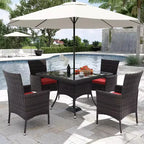 ALAULM Ensemble de mobilier de patio pour l'extérieur, ensemble de table et chaises de salle à manger de patio en rotin en osier, table carrée en verre trempé avec ensemble parapluie