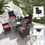 ALAULM Ensemble de mobilier de patio pour l'extérieur, ensemble de table et chaises de salle à manger de patio en rotin en osier, table carrée en verre trempé avec ensemble parapluie