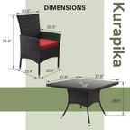 ALAULM Ensemble de mobilier de patio pour l'extérieur, ensemble de table et chaises de salle à manger de patio en rotin en osier, table carrée en verre trempé avec ensemble parapluie