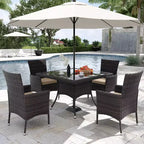 ALAULM Ensemble de mobilier de patio pour l'extérieur, ensemble de table et chaises de salle à manger de patio en rotin en osier, table carrée en verre trempé avec ensemble parapluie