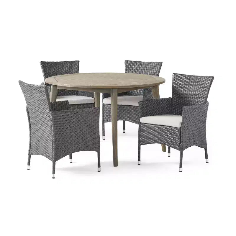 Ensemble de salle à manger 5 pièces Christopher Knight Home Biella en bois d'acacia et osier avec coussin