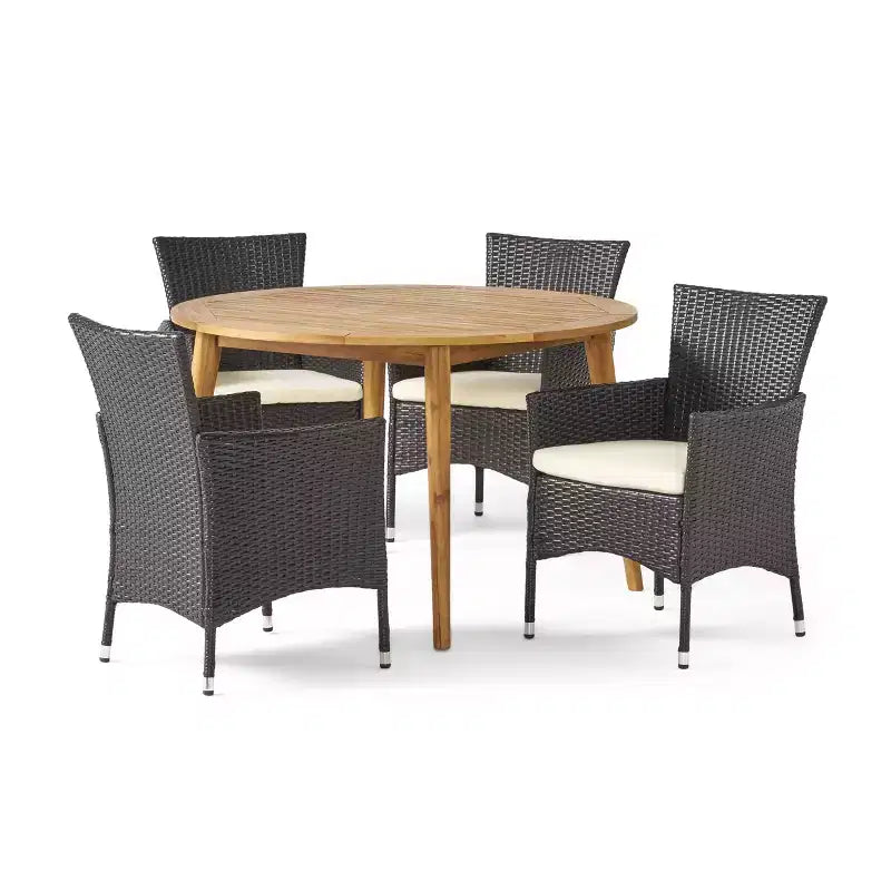 Ensemble de salle à manger 5 pièces Christopher Knight Home Biella en bois d'acacia et osier avec coussin