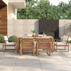 Whisen 7 Piece Acacia Wood Patio Dining Sets Outdoor Dining Set - Seats 6 with Removable Cushions, Outdoor Furniture Set with Umbrella Hole