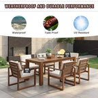 Whisen 7 Piece Acacia Wood Patio Dining Sets Outdoor Dining Set - Seats 6 with Removable Cushions, Outdoor Furniture Set with Umbrella Hole