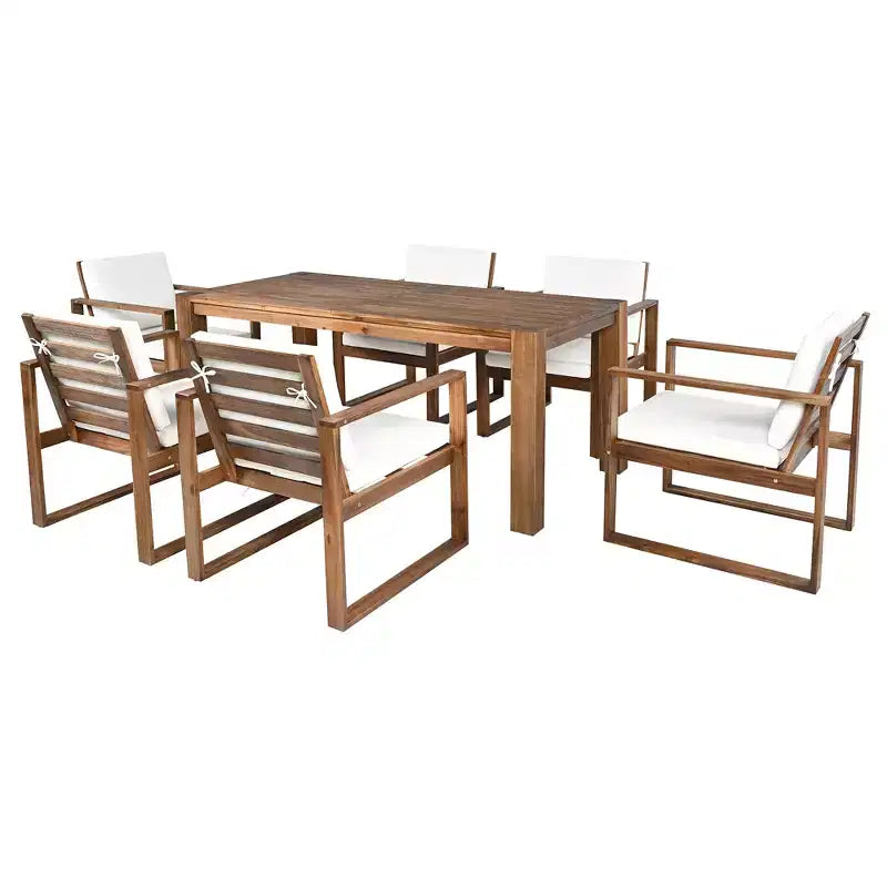 Whisen 7 Piece Acacia Wood Patio Dining Sets Outdoor Dining Set - Seats 6 with Removable Cushions, Outdoor Furniture Set with Umbrella Hole