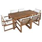 Whisen 7 Piece Acacia Wood Patio Dining Sets Outdoor Dining Set - Seats 6 with Removable Cushions, Outdoor Furniture Set with Umbrella Hole