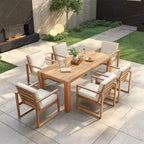 Whisen 7 Piece Acacia Wood Patio Dining Sets Outdoor Dining Set - Seats 6 with Removable Cushions, Outdoor Furniture Set with Umbrella Hole