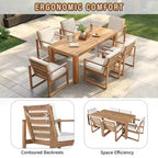 Whisen 7 Piece Acacia Wood Patio Dining Sets Outdoor Dining Set - Seats 6 with Removable Cushions, Outdoor Furniture Set with Umbrella Hole