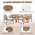 Whisen 7 Piece Acacia Wood Patio Dining Sets Outdoor Dining Set - Seats 6 with Removable Cushions, Outdoor Furniture Set with Umbrella Hole