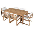 Whisen 7 Piece Acacia Wood Patio Dining Sets Outdoor Dining Set - Seats 6 with Removable Cushions, Outdoor Furniture Set with Umbrella Hole