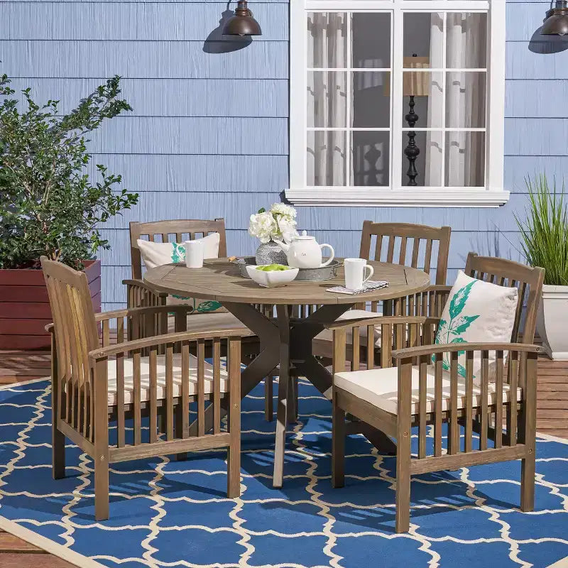 Christopher Knight Home Valence Outdoor Acacia Wood 5 Piece Dining Set with Water Resistant Cushion
