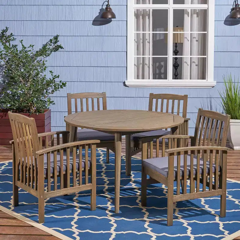 Christopher Knight Home Maura Outdoor Acacia Wood 5 Piece Dining Set with Water Resistant Cushion