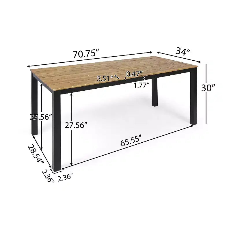 Christopher Knight Home Poppy Ensemble de salle à manger d'extérieur 7 pièces en bois d'acacia et résine avec table de salle à manger de 179,7 cm, Noir/Teck