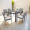 Christopher Knight Home Miles 7 Piece Modern Patio Upholstered Aluminum Dining Set with Sunbrella Cushions and 59 Rectangular Table