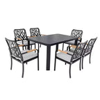 Christopher Knight Home Miles Ensemble de salle à manger moderne de 7 pièces en aluminium rembourré avec coussins Sunbrella et table rectangulaire de 59 pouces
