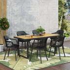 Ensemble de salle à manger d'extérieur 7 pièces Christopher Knight Home Requeta en bois d'acacia et résine avec table à manger de 70,25 po, Noir/Teck
