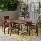 Christopher Knight Home Cassia Ensemble de salle à manger 7 pièces d'extérieur en bois d'acacia avec table de 69 po, marron foncé et blanc