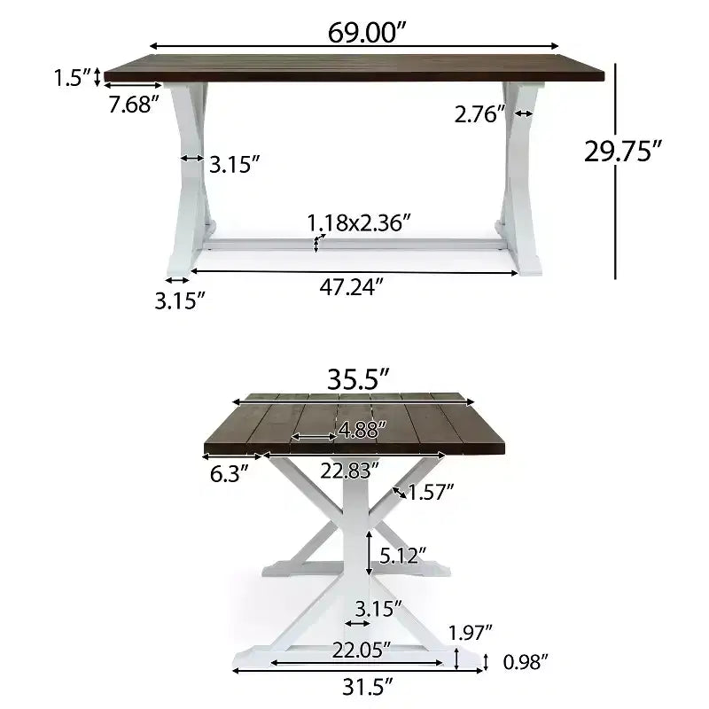 Christopher Knight Home Cassia Ensemble de salle à manger 7 pièces d'extérieur en bois d'acacia avec table de 69 po, marron foncé et blanc