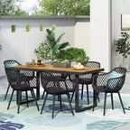 Christopher Knight Home Renata Outdoor Acacia Wood and Resin 7 Piece Dining Set with 70.25 Dining Table, Black/Teak