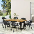 Ensemble de salle à manger d'extérieur 7 pièces en bois d'acacia et résine Christopher Knight Home Dahlia avec table à manger de 70,75 pouces, teck sablé/noir