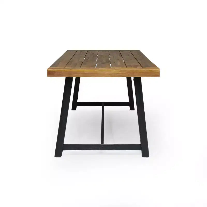 Ensemble de salle à manger d'extérieur 7 pièces en bois d'acacia et résine Christopher Knight Home Dahlia avec table à manger de 70,75 pouces, teck sablé/noir