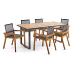 Christopher Knight Home Castano Outdoor Mesh and Acacia Wood 7-Piece Dining Set, Teak/Black