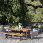 Ensemble de salle à manger d'extérieur 6 pièces Christopher Knight Home Boland en osier et bois d'acacia avec banc, teck/marron multicolore