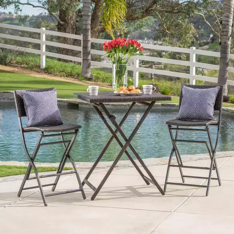 Christopher Knight Home Margarita Outdoor Wicker 3 Piece Folding Bistro Bar Set, Multibrown