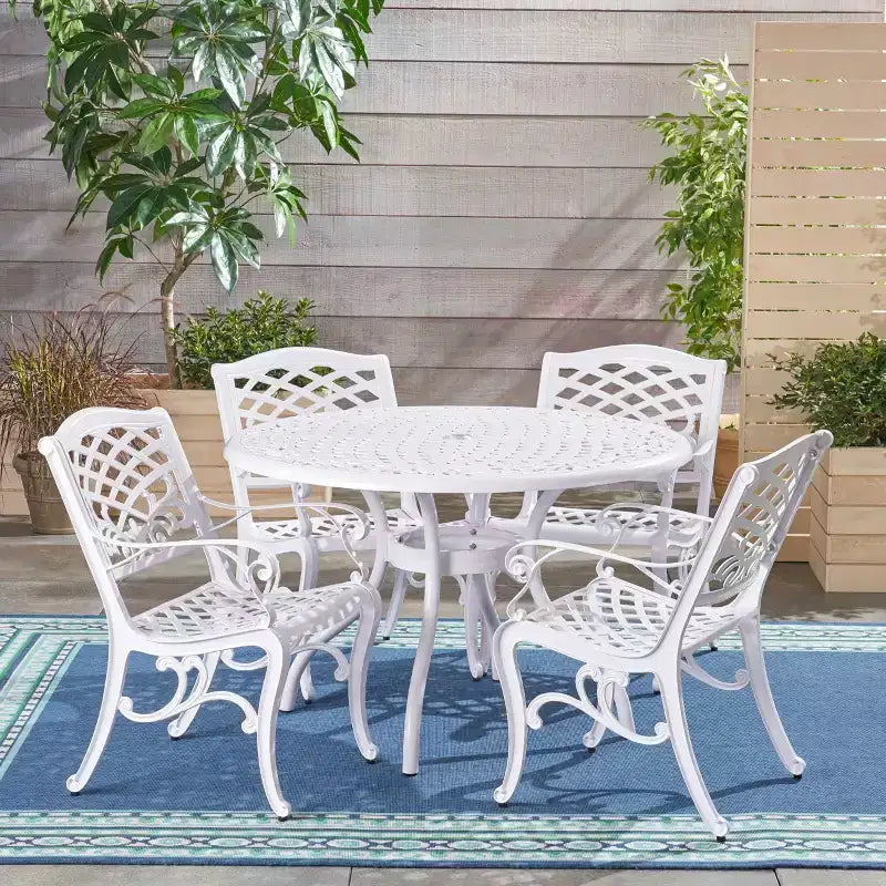 Christopher Knight Home Sarasota 5-Piece Cast Aluminum Outdoor Dining Set with Floral Scroll Design