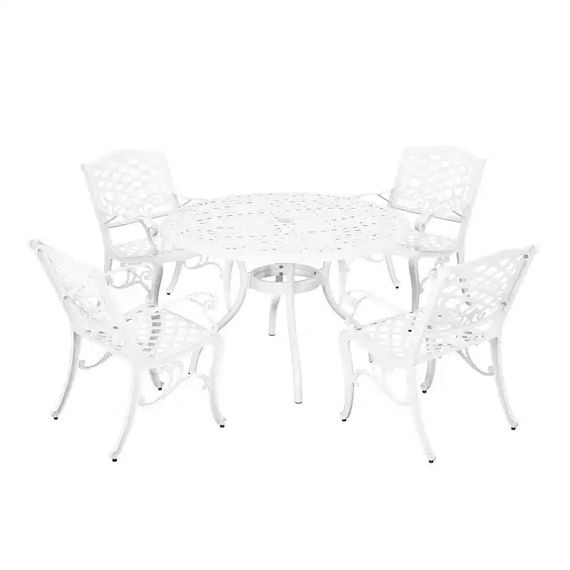 Christopher Knight Home Sarasota 5-Piece Cast Aluminum Outdoor Dining Set with Floral Scroll Design