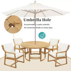 Whisen 5-Piece Outdoor Kitchen Dining Set for 4, Patio Round Dining Table And Chairs Set with Umbrella Hole and Removable Cushions