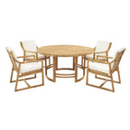 Whisen 5-Piece Outdoor Kitchen Dining Set for 4, Patio Round Dining Table And Chairs Set with Umbrella Hole and Removable Cushions
