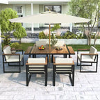 Whisen Ensemble de salle à manger d'extérieur 7 pièces Table et chaises de patio avec coussins amovibles